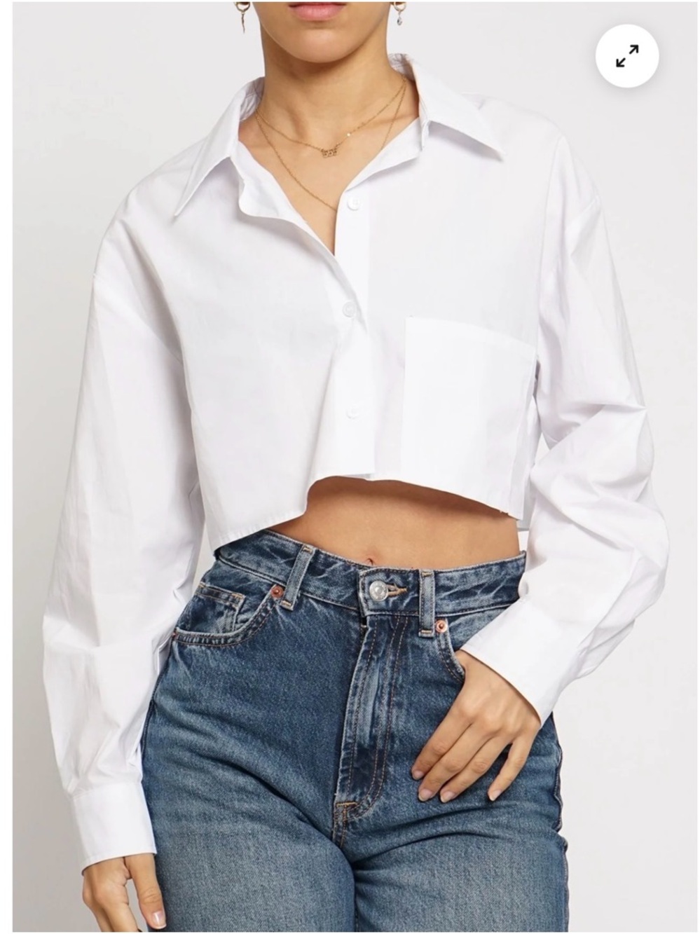 Sans Souci White Cropped Button-Up Long Sleeve Top